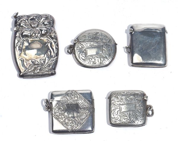 FIVE SILVER VESTA CASES (5)