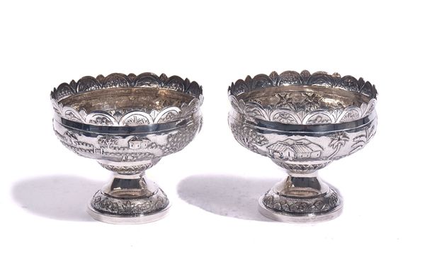 A PAIR OF ASIAN PEDESTAL BOWLS (2)