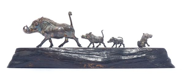 A PATRICK MAVROS SILVER MODEL OF A GROUP OF  WARTHOGS