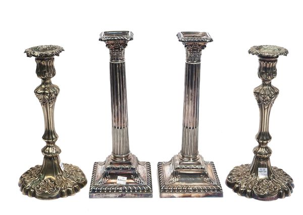 TWO PAIRS OF PLATED TABLE CANDLESTICKS (2)