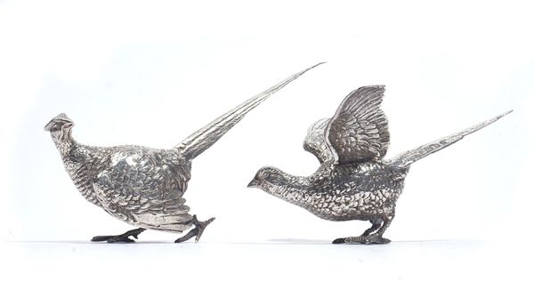 TWO SILVER MODELS OF PHEASANTS