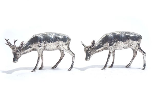 TWO SILVER MODELS OF A MALE AND A FEMALE DEER (2)