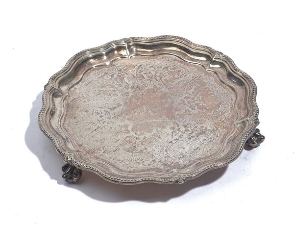 A VICTORIAN SILVER SHAPED CIRCULAR WAITER