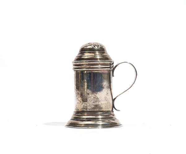 A GEORGE II SILVER PEPPER CAN