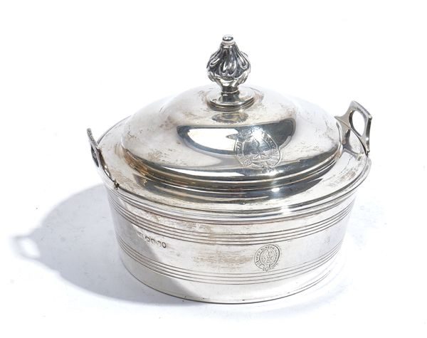 A WILLIAM IV SILVER BUTTER DISH, COVER AND CIRCULAR STAND (3).