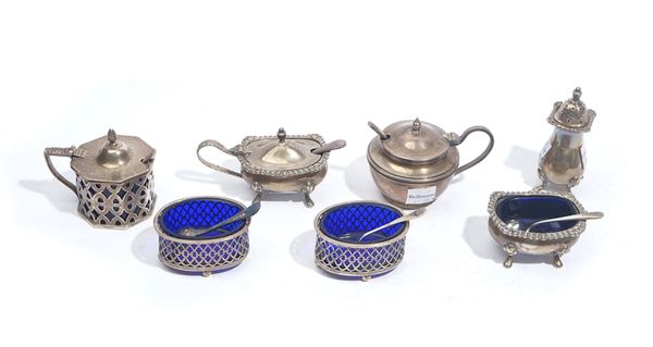 A GROUP OF SILVER CONDIMENTS (13)