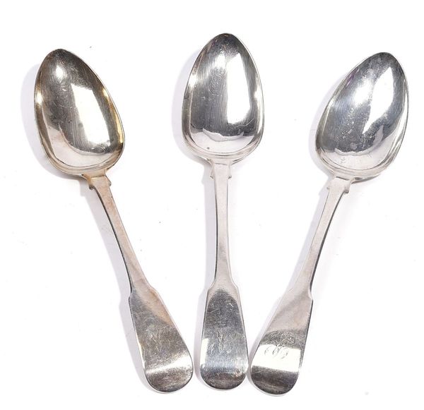 THREE GEORGE IV SCOTTISH SILVER FIDDLE PATTERN TABLESPOONS (3)