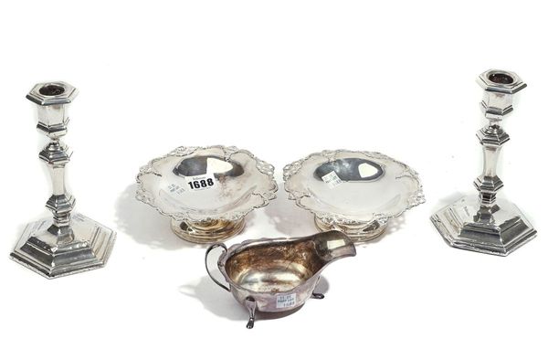 A PAIR OF SILVER BONBON DISHES AND TWO FURTHER ITEMS (4)