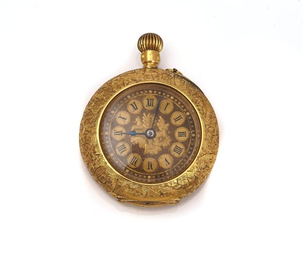 A GOLD CASED, KEYLESS WIND, OPENFACED FOB WATCH