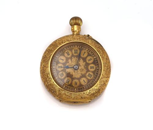 A GOLD CASED, KEYLESS WIND, OPENFACED FOB WATCH