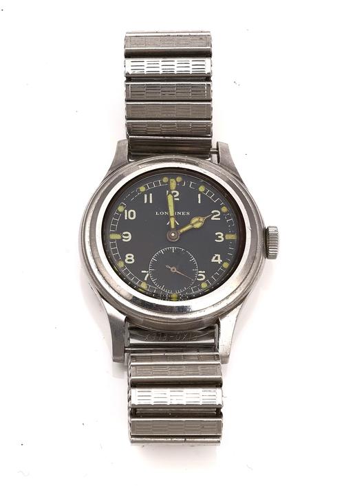 A LONGINES 'GREENLANDER' BRITISH MILITARY ISSUE STAINLESS STEEL WRISTWATCH