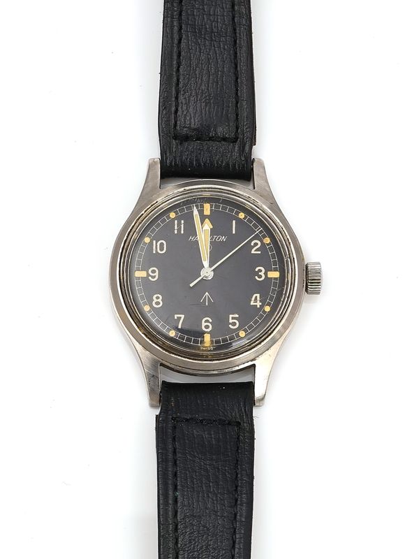 A HAMILTON BRITISH MILITARY ISSUE RAF STAINLESS STEEL WRISTWATCH