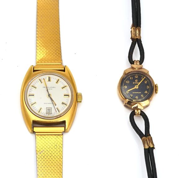 A LADIES CYMA 9CT GOLD WRISTWATCH AND A LADY'S GILT METAL FAVRE-LEUBA WRISTWATCH (2)