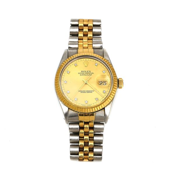 A ROLEX OYSTER PERPETUAL DATEJUST STEEL AND GOLD GENTLEMAN'S BRACELET WRISTWATCH