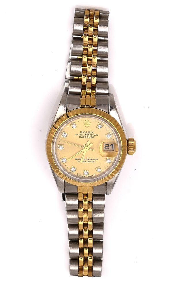 A ROLEX OYSTER PERPETUAL DATEJUST STEEL AND GOLD LADY'S BRACELET WRISTWATCH