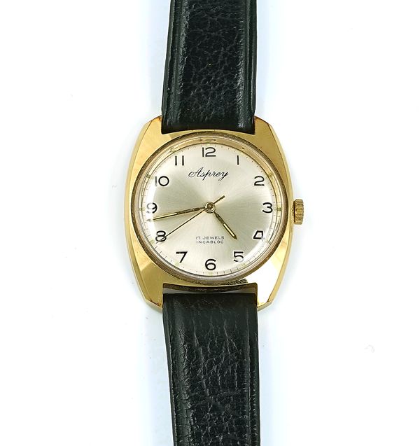 AN ASPREY GILT METAL FRONTED AND STEEL BACKED GENTLEMAN'S WRISTWATCH