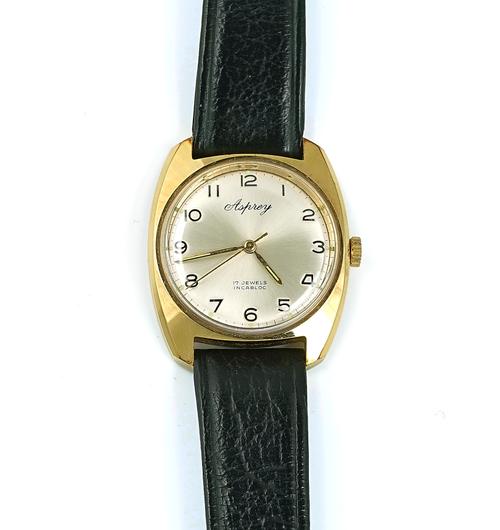 AN ASPREY GILT METAL FRONTED AND STEEL BACKED GENTLEMAN'S WRISTWATCH