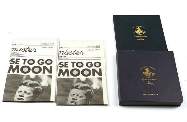 OMEGA: 50th ANNIVERSARY PRESS INFORMATION AND TWO NEWSPAPERS