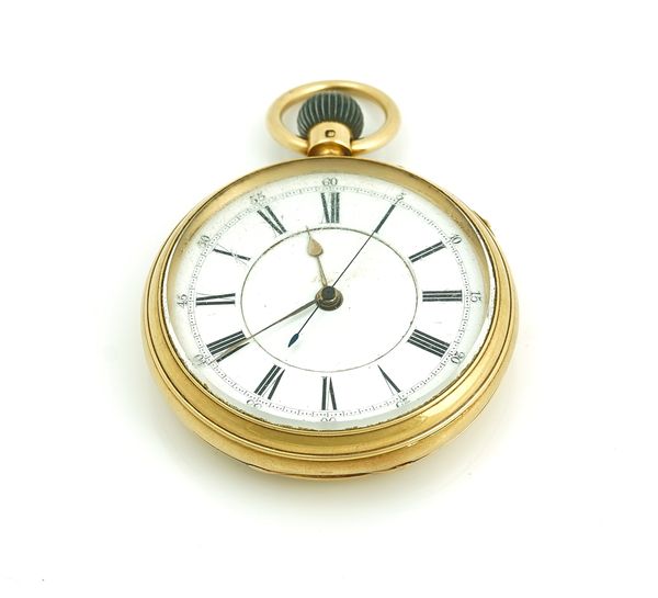 A GENTLEMAN'S 18CT GOLD CASED, KEYLESS WIND, OPENFACED, CENTRE STOP SECONDS  POCKETWATCH