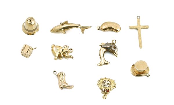 TEN MOSTLY 9CT GOLD CHARMS (10)