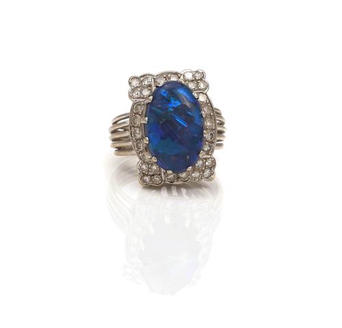 AN OPAL AND DIAMOND RING