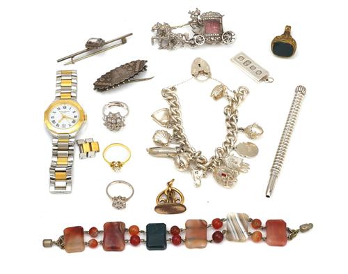 A ROSE DIAMOND SINGLE STONE RING AND FURTHER ITEMS (14)