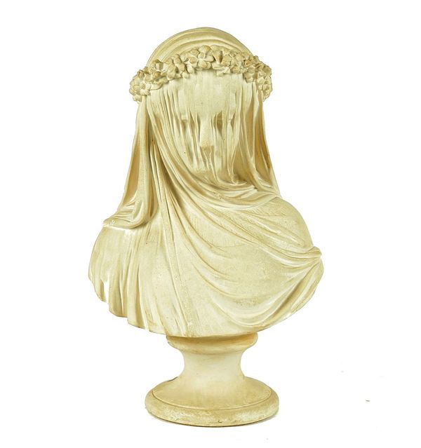 A PLASTER PORTRAIT BUST OF A VEILED LADY