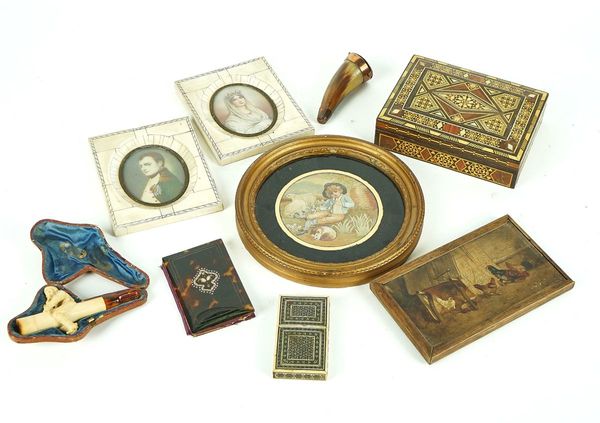 A FRENCH TORTOISESHELL AND GOLD INLAID AIDE MEMOIRE AND EIGHT FURTHER ITEMS (9)
