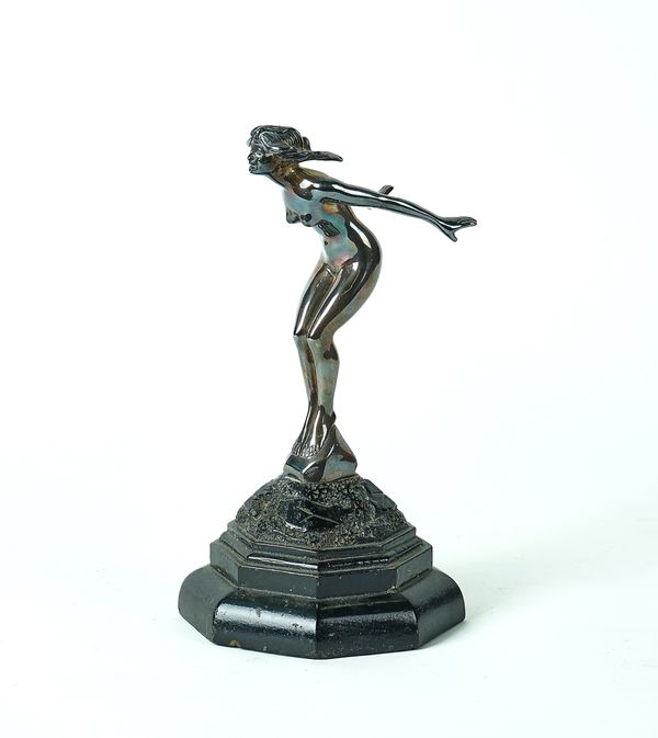 A SILVER-PLATED CAR MASCOT ''SPEED NYMPH''