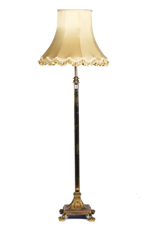 A NEO-CLASSICAL STYLE GILT-BRASS ADJUSTABLE FLOOR STANDING LAMP
