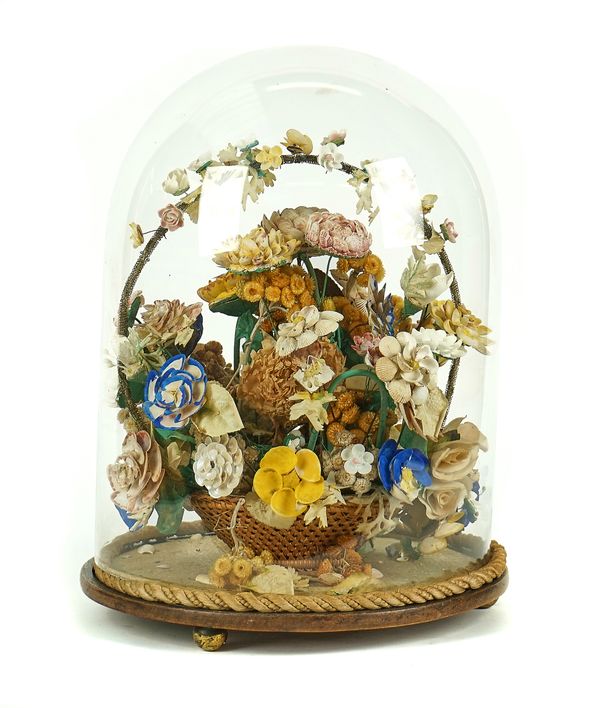 A PAINTED SHELL-WORK BOUQUET OF FLOWERS