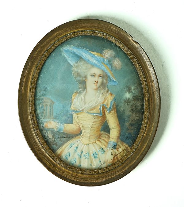 A PORTRAIT MINIATURE OF A YOUNG LADY IN 18TH CENTURY COSTUME