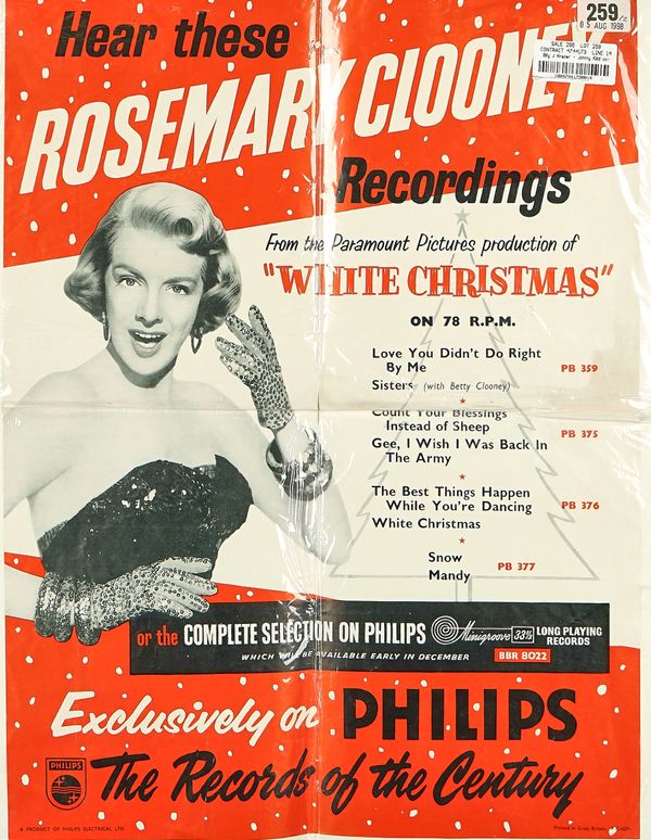 A PHILIPS ROSEMARY CLOONEY RECORDINGS WHITE CHRISTMAS PROMO POSTER