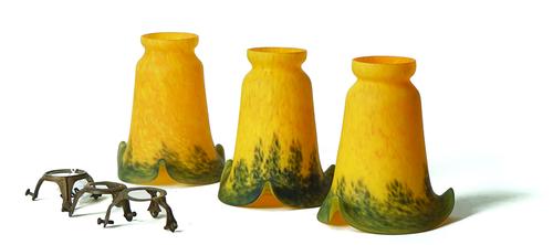 THREE FRENCH PATE DE VERRE PENDANT LIGHT SHADES (3)