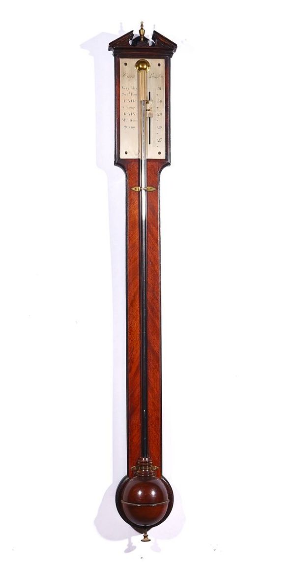 A GEORGE III MAHOGANY STICK BAROMETER