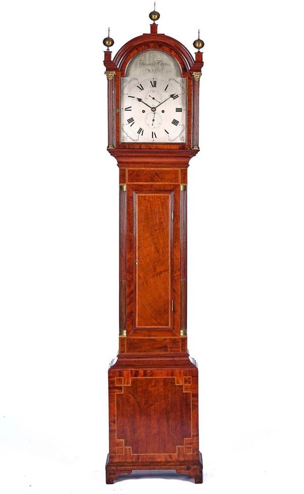 A LATE GEORGE III MAHOGANY, CROSSBANDED AND OUTLINED LONGCASE CLOCK