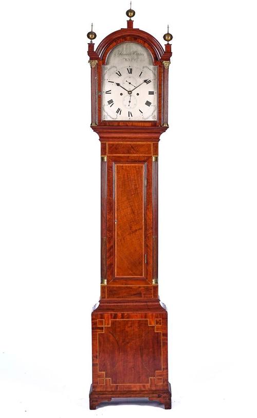 A LATE GEORGE III MAHOGANY, CROSSBANDED AND OUTLINED LONGCASE CLOCK