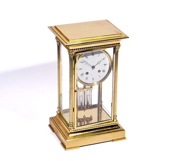 A MODERN FRENCH BRASS FOUR-GLASS MANTEL CLOCK