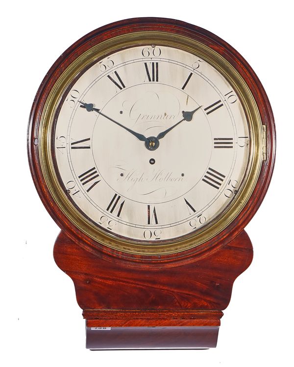 A MAHOGANY DROP-DIAL WALL TIMEPIECE