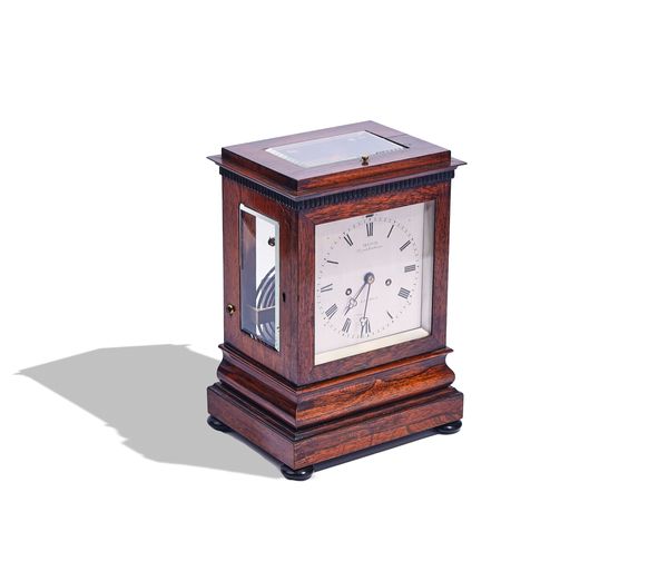 A LATE REGENCY ROSEWOOD FOUR-GLASS MANTEL CLOCK