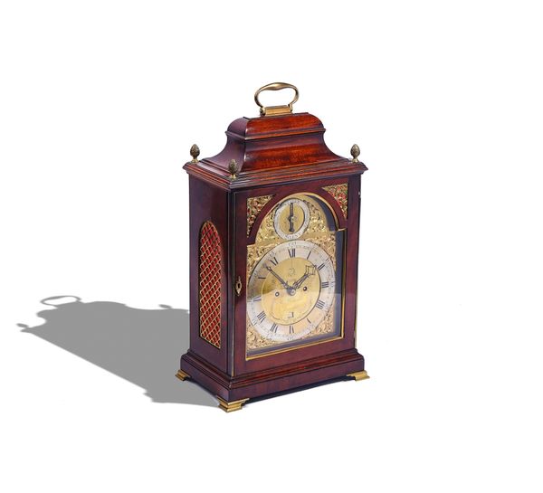 A GEORGE III MAHOGANY STRIKING BRACKET CLOCK