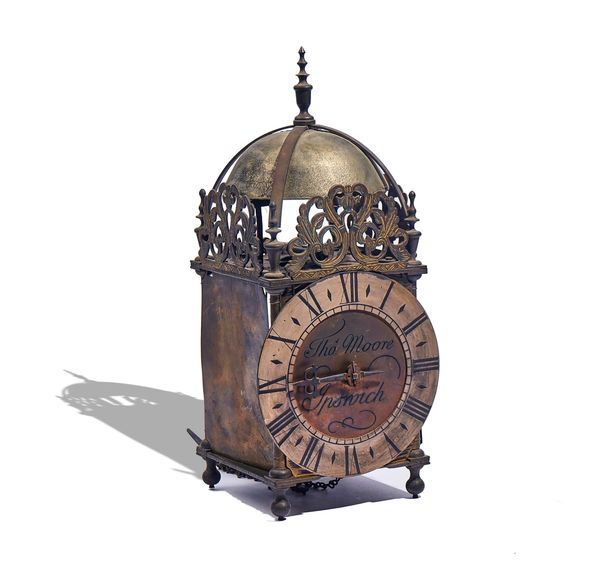 A BRASS LANTERN CLOCK