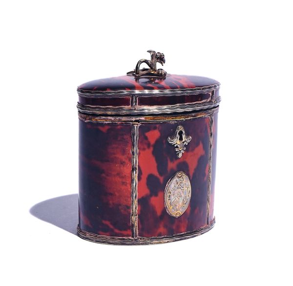 A GEORGE III SILVER-GILT MOUNTED TORTOISESHELL TEA-CADDY