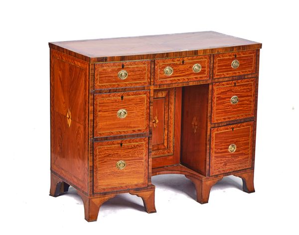 A.B DANIELL AND SONS WIGMORE ST LONDON; A 19TH CENTURY ROSEWOOD BANDED SATINWOOD BOWFRONT SIDEBOARD