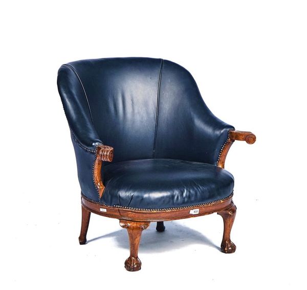 A GEORGE II STYLE OAK FRAMED TUB BACK CHAIR