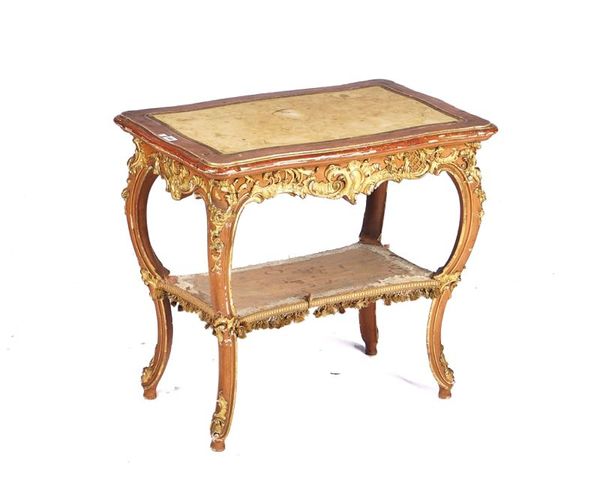 A ROCOCO REVIVAL GILT WOOD RECTANGULAR TWO TIER OCCASIONAL TABLE