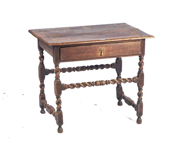 A 17TH CENTURY OAK SINGLE DRAWER SIDE TABLE