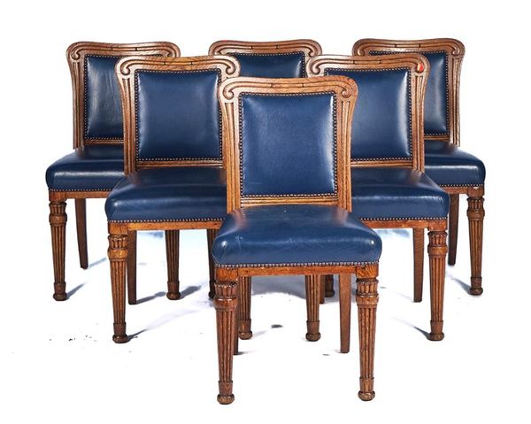 A SET OF SIX 19TH CENTURY OAK FRAMED DINING CHAIRS (6)