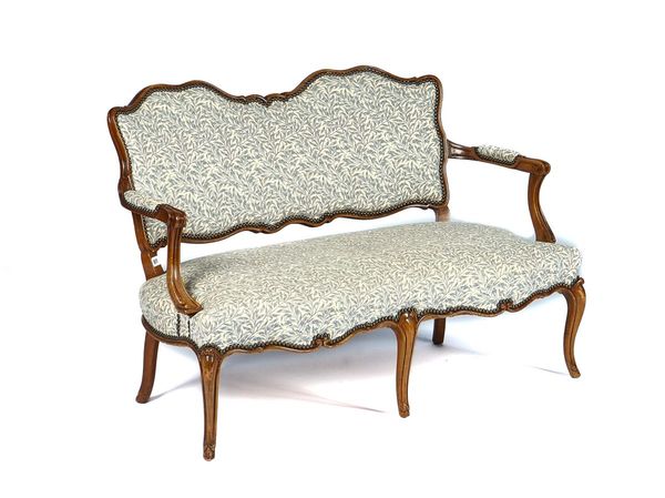 A LOUIS XV STYLE BEECH OPEN-ARM SOFA