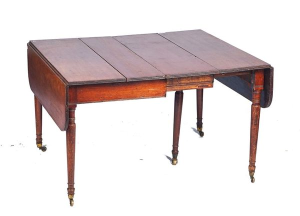 WITHDRAWN.    RING CLIENT WHEN WE HAVE ACCESS TO IT.   AN EARLY 19TH CENTURY MAHOGANY CONCERTINA ACTION DROP FLAP DINING TABLE